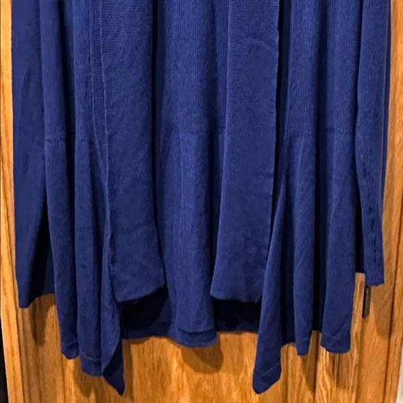 Chico's Women's Navy Blue Shawl Collar Asymmetrical Open Front Cardigan Sz 1/M - Picture 4 of 11